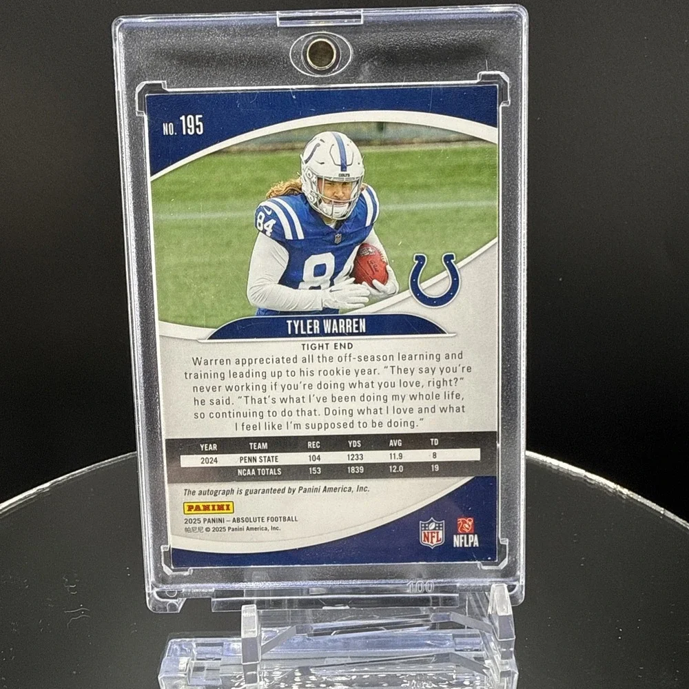 2025 Panini Absolute - Indianapolis Colts Tyler Warren Spectrum Gold Auto /10